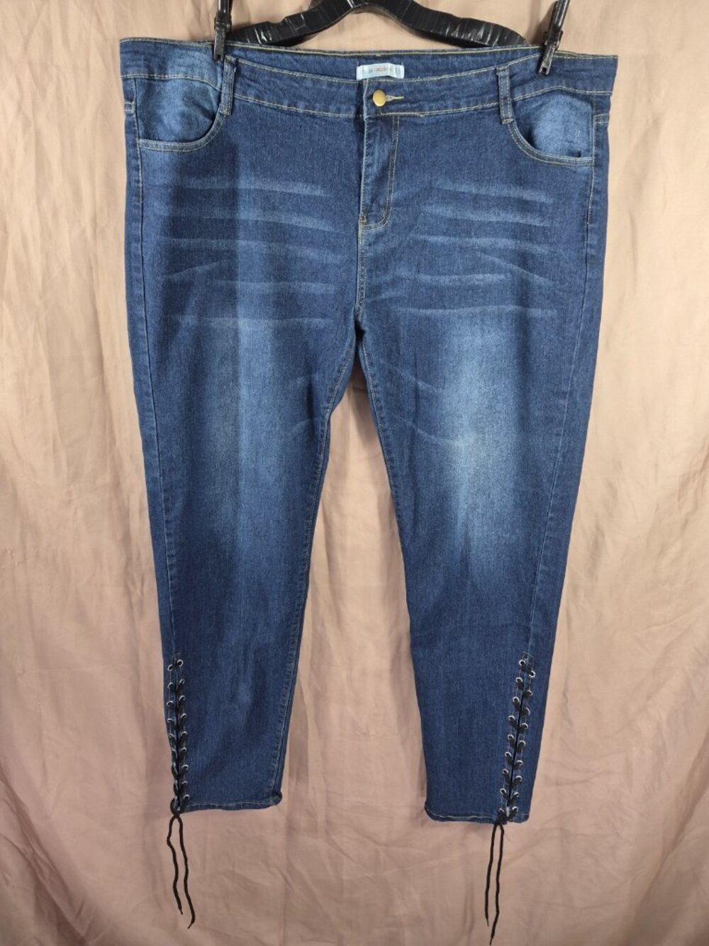 RoseGal Women's Blue Faded Areas Rare Skinny Laced Ankle Jeans Plus Size 3X